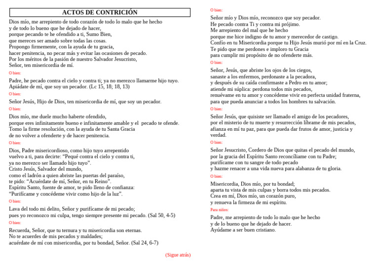 Oraciones de Acto de Contrición | PDF | Pecado | Jesús