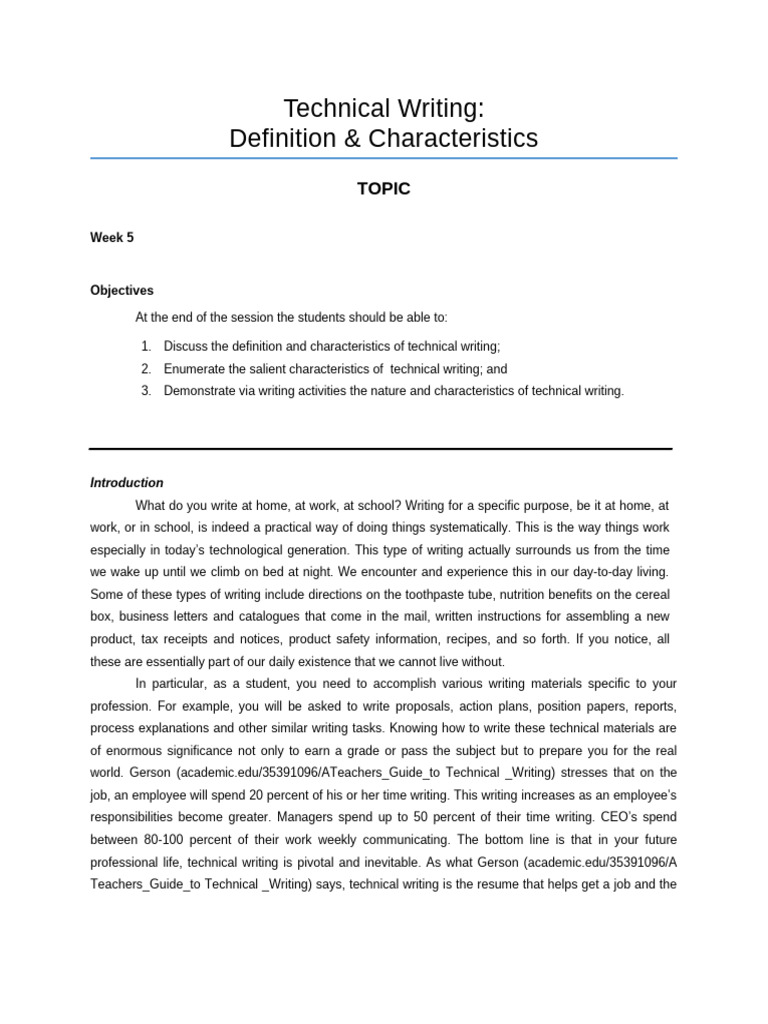 WK 4 Technical Wriitings Definition and Characteristics 1 | PDF ...