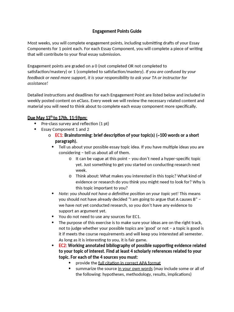 Engagement Points for Essay Writing | PDF | Essays | Human Communication