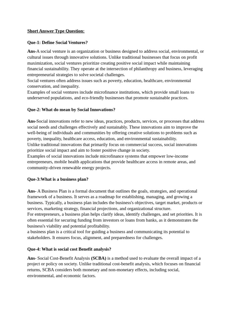 Unit 5 PME Short and Long Question Answer | PDF | Entrepreneurship ...