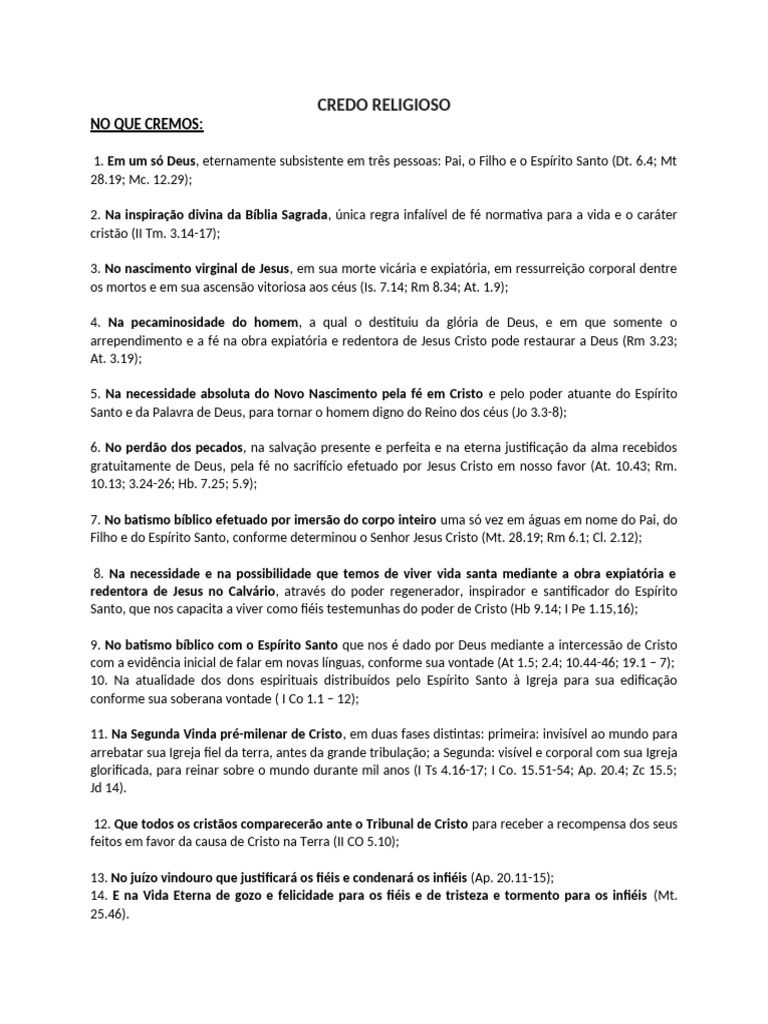 Credo da Assembleia de Deus | PDF | Fé | Espírito Santo (religião)