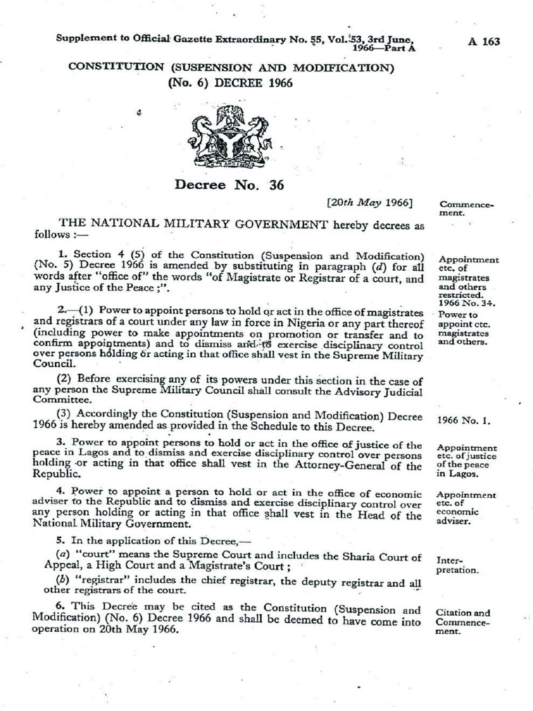 NG Government Gazette Supplement Dated 1966 06 03 No 55 Part A | PDF ...