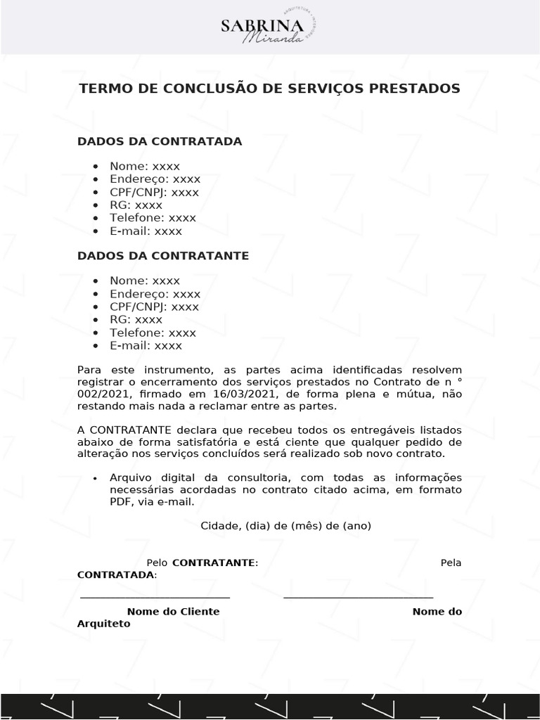 Termo de Conclusão de Serviços Prestados | PDF