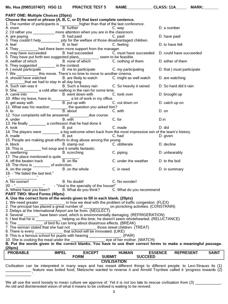 Grade 11 English Practice Test 5 | PDF | Underwater Diving | Oceans