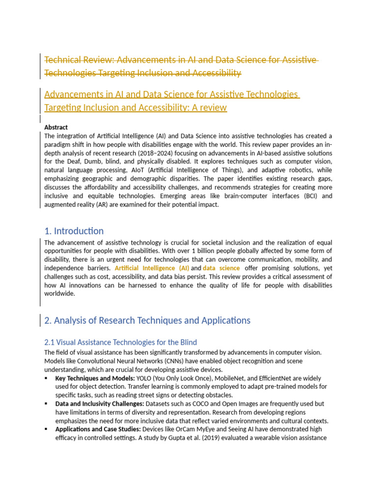 AI and Data Science in Assistive Tech | PDF | Usability | Sensitivity ...