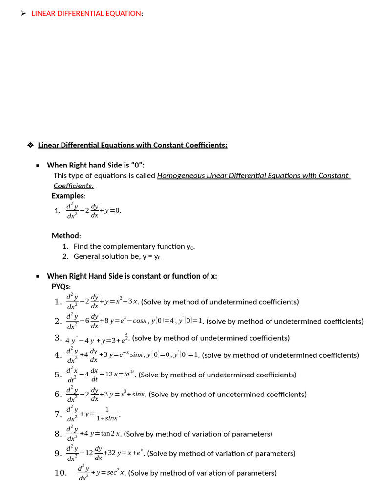 Differential Equation | PDF | Partial Differential Equation | Ordinary ...