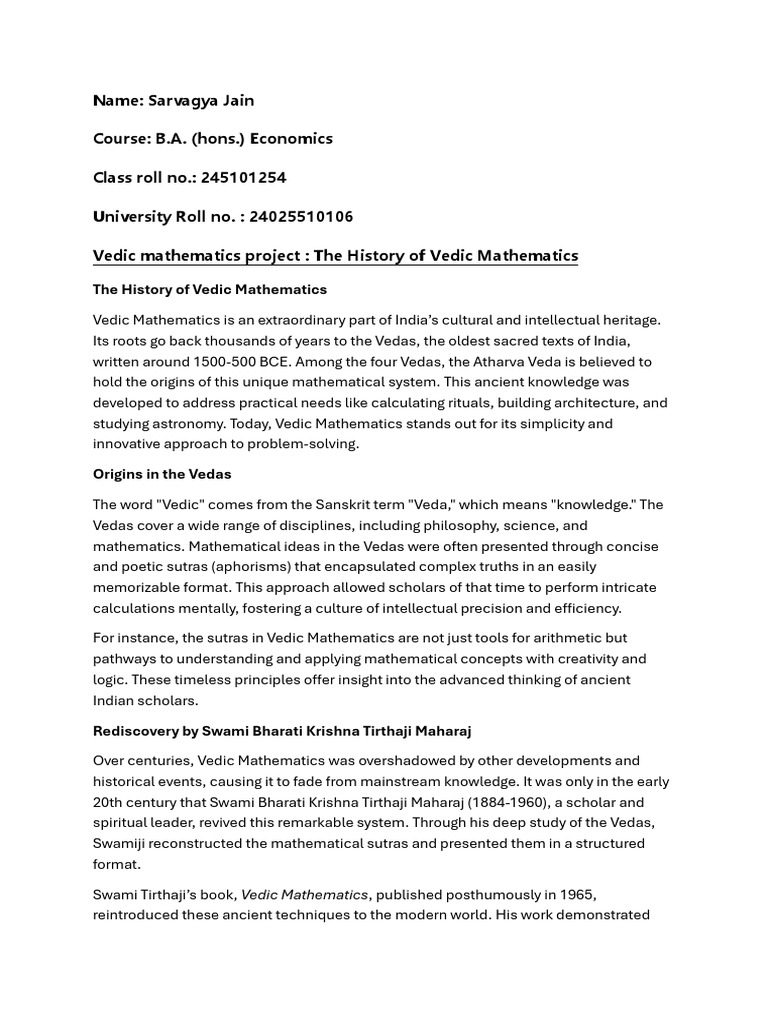 History Of Vedic Pdf Vedas Mathematics