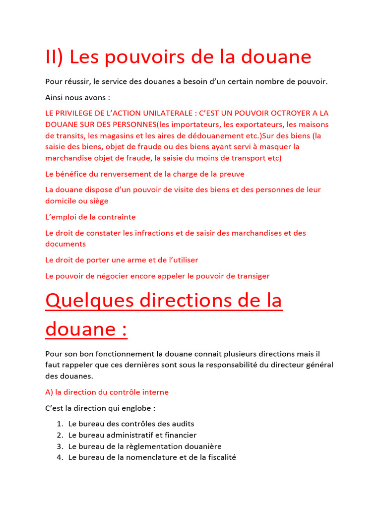 Pouvoirs et Directions de la Douane | PDF | Contrôle interne | Gestion ...