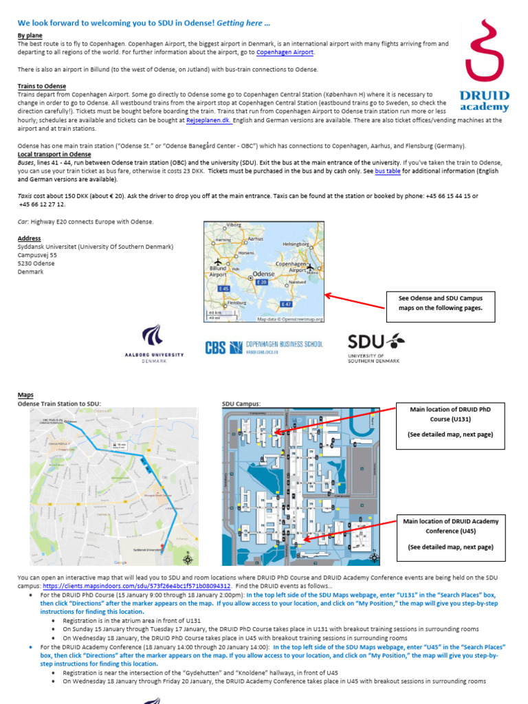 Travel Guide to SDU Odense Events | PDF | Bus | Public Transport