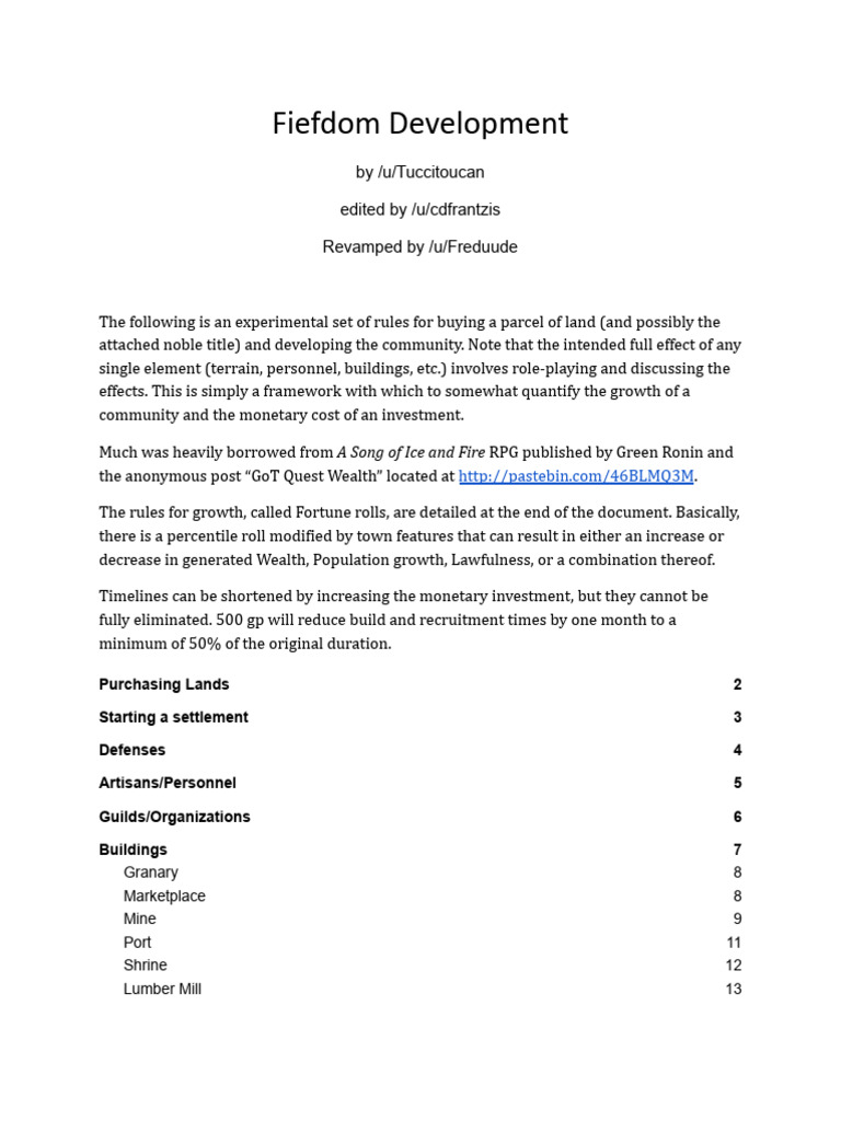 Fiefdom Development Rules Guide | PDF | Castle | Armour