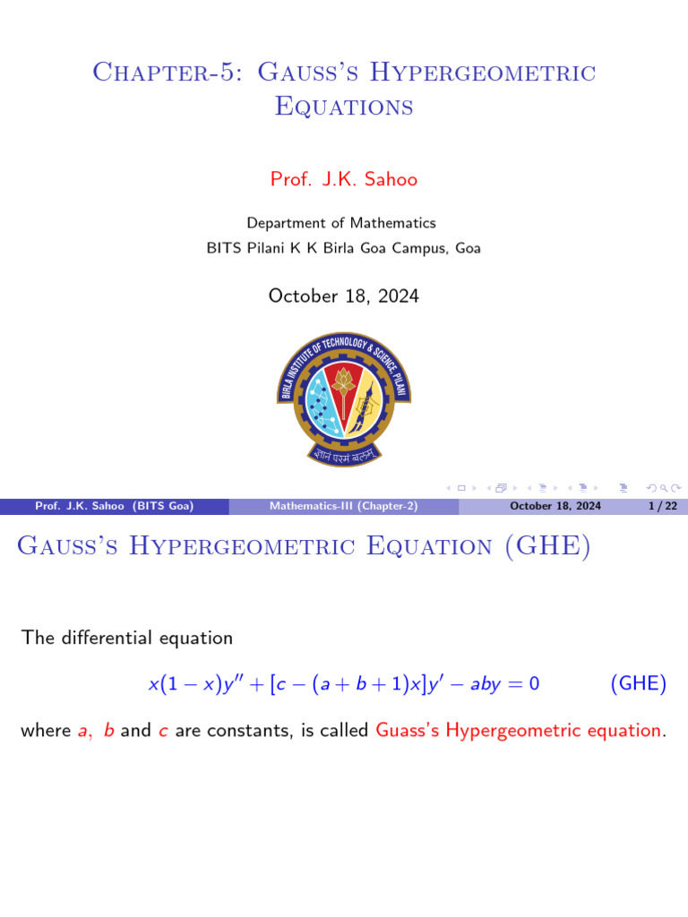 Hypergeometric Equations | PDF | Equations | Mathematics