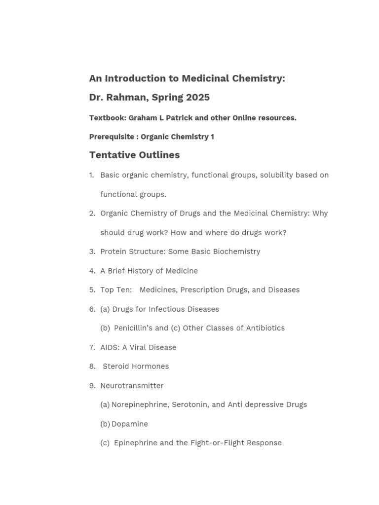 Medicinal Chemistry Overview and Topics | PDF
