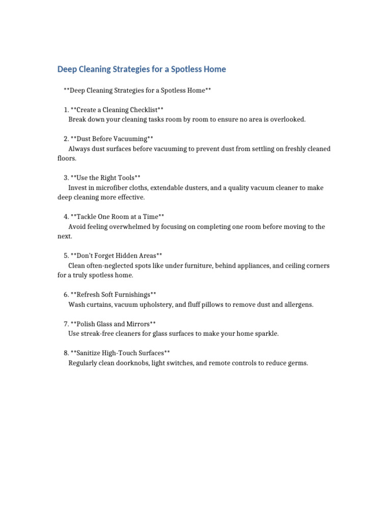Deep Cleaning Tips for a Spotless Home | PDF