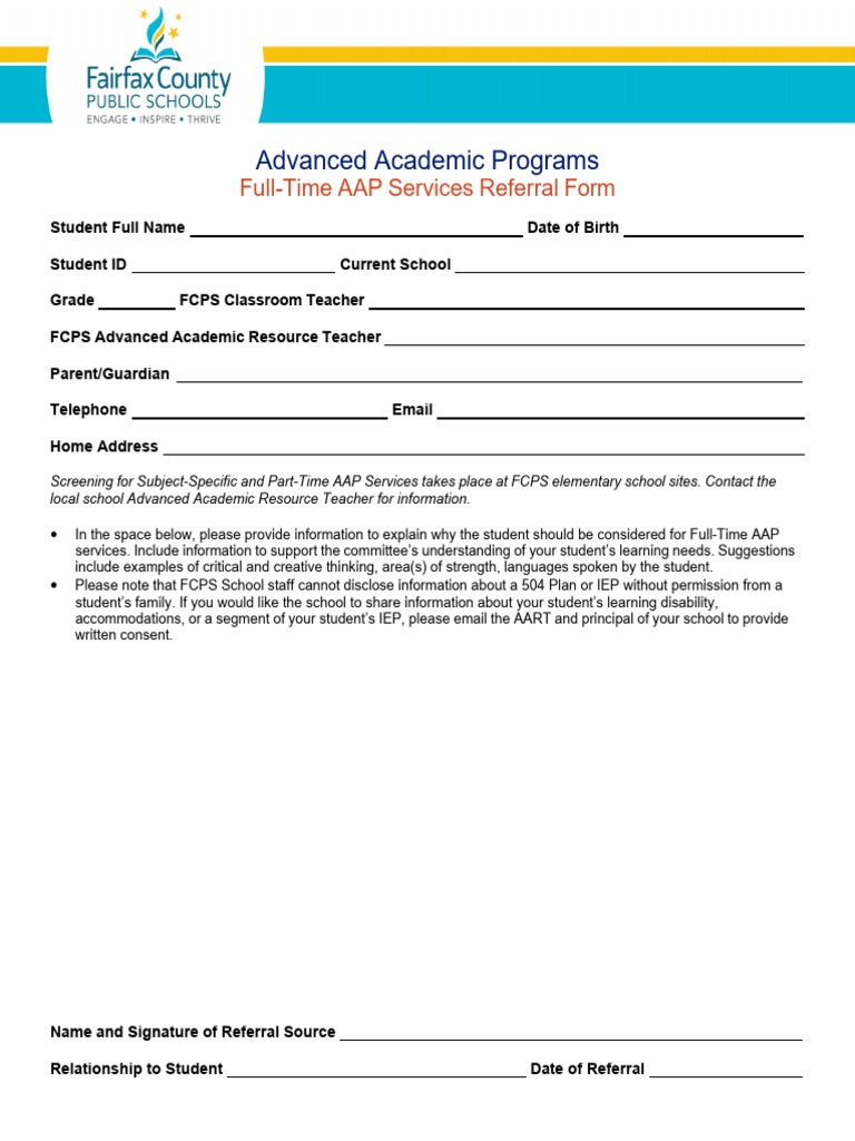 Full-Time AAP Services Referral Form | PDF