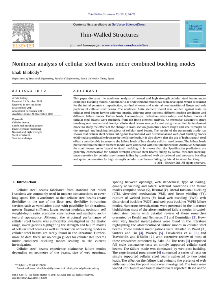 Nonlinear Analysis of Cellular Steel Beams Under Combined Buckling ...
