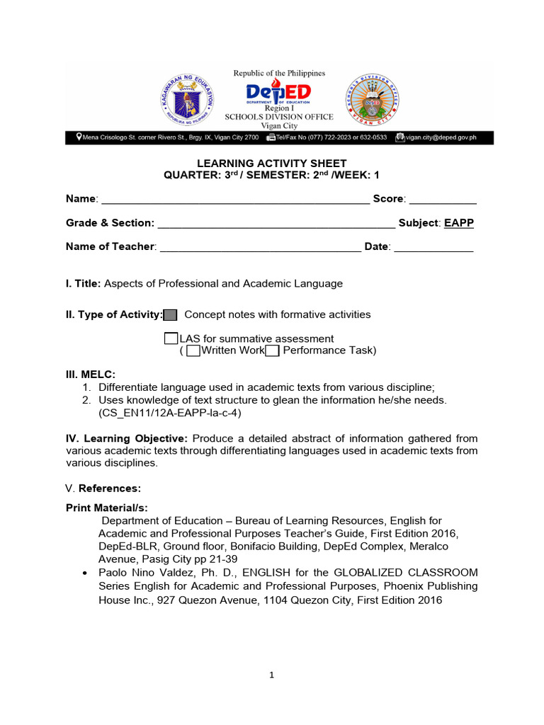 EAPP Week 1 Concept Notes | PDF | Gesture | Speech