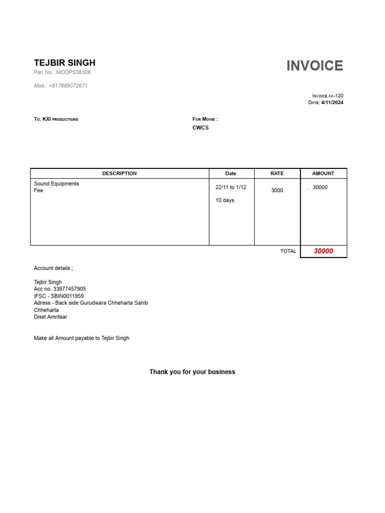 Sound Equipment Invoice for KXI Productions | PDF