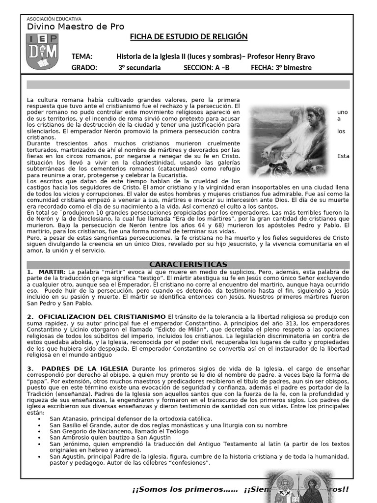 HISTORIA DE LA IGLESIA II 3° SECUNDARIA | PDF | Iglesia Católica ...
