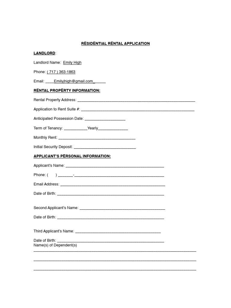 Open Rental Application | PDF | Lease | Landlord