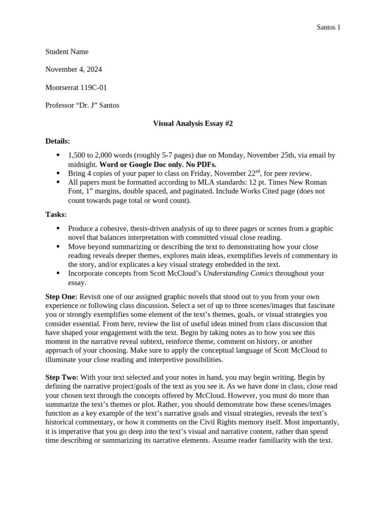 Visual Analysis 2 Paper Prompt | PDF | Essays | Narrative