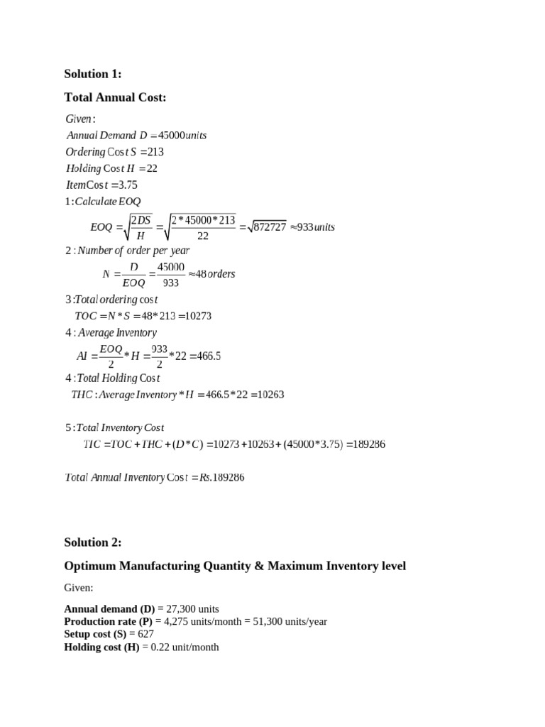 Optimum Manufacturing & Inventory Levels | PDF