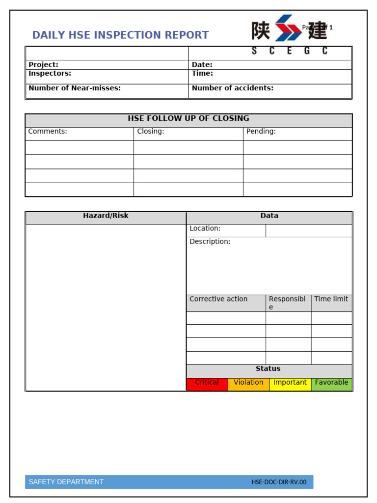 Daily HSE Inspection Report Summary | PDF