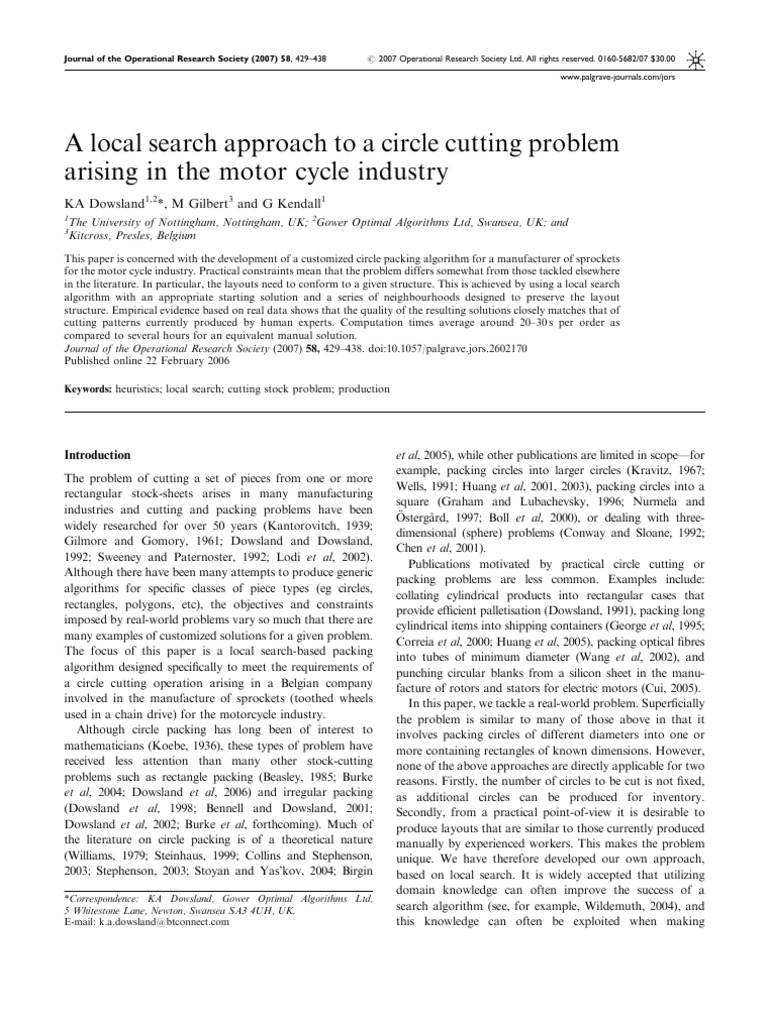A Local Search Approach To A Circle Cutting Problem | PDF | Inventory ...