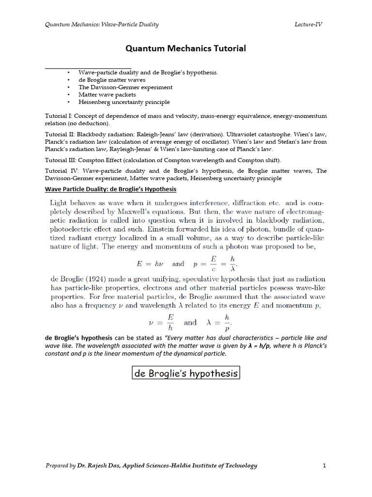 Wave-Particle Duality in Quantum Mechanics | PDF | Waves | Electron