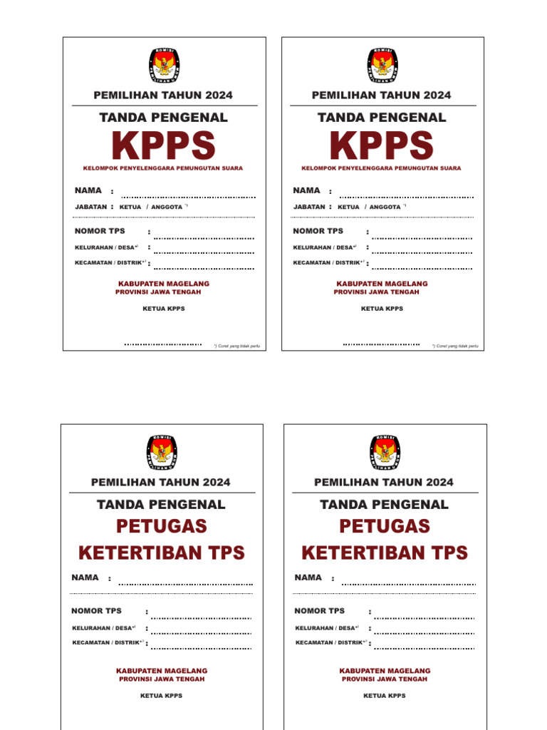 Id Card KPPS, Linmas Dan Saksi | PDF