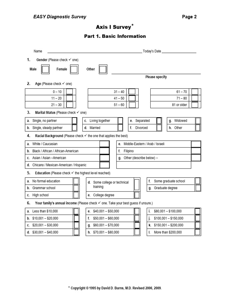 Burns Assessment Fillable 2 | PDF | Panic Attack | Obsessive–Compulsive ...