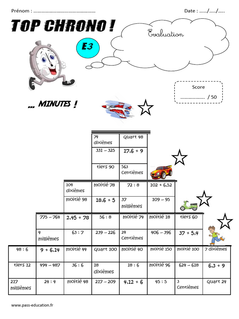 Évaluation Top Chrono Maths CM2 | PDF