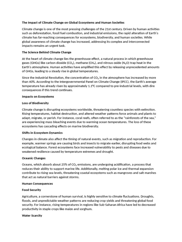 The Impact of Climate Change On Global Ecosystems and Human Societies ...