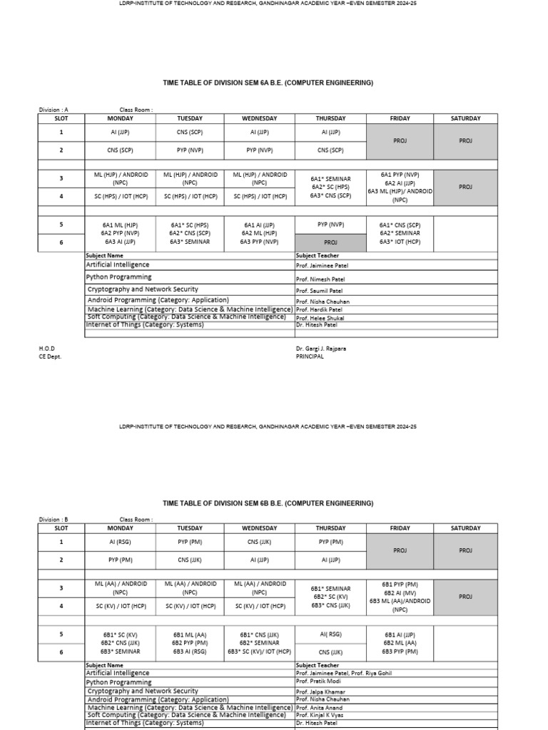 2024-25 Sem 6 B.E. Timetable | PDF | Artificial Intelligence ...
