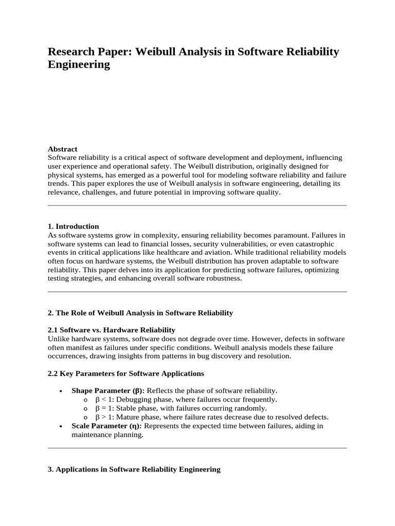 Weibull Analysis in Software Reliability Engineering | PDF ...