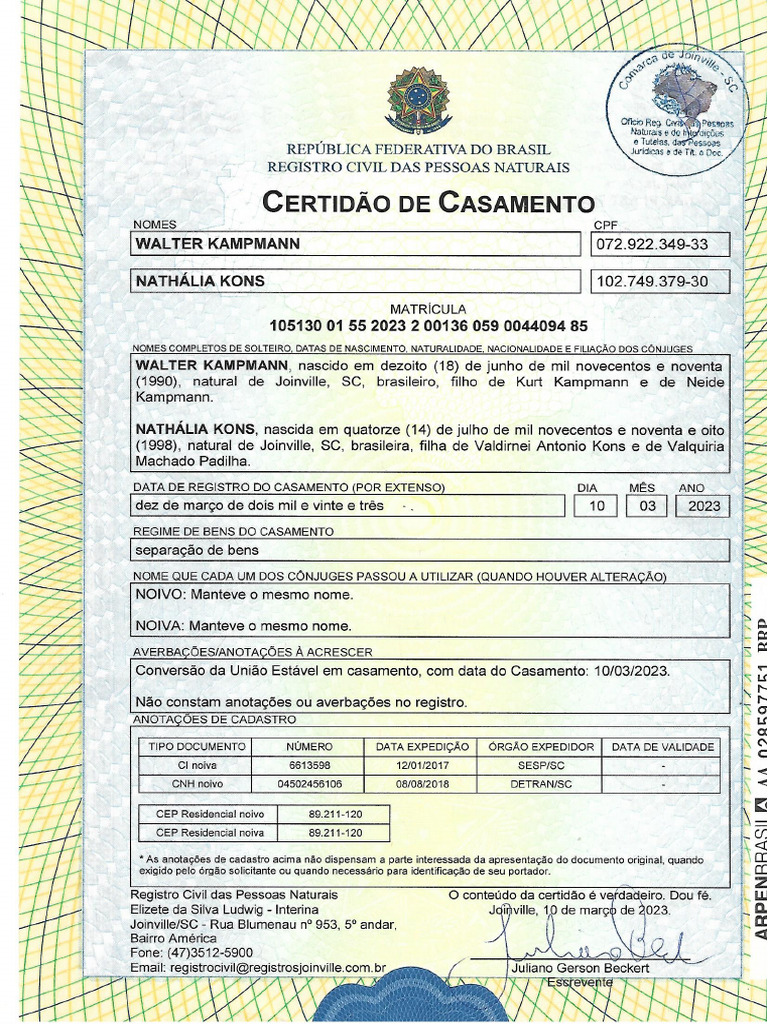Certidão Casamento | PDF