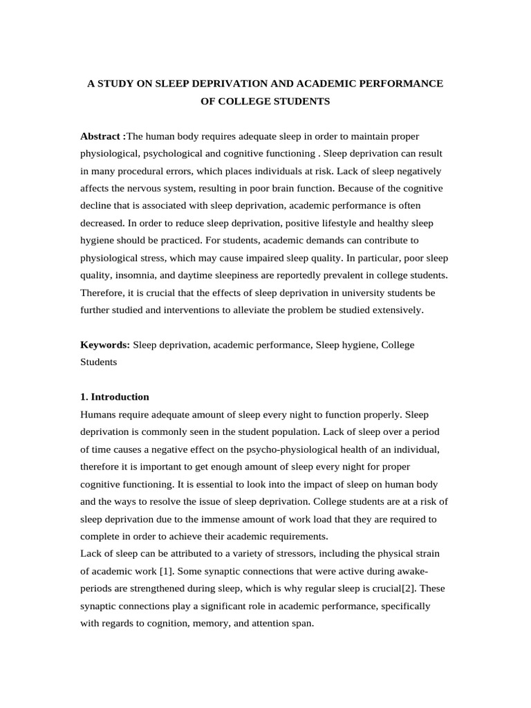 A Study On Sleep Deprivation and Academic Performa | PDF | Sleep ...