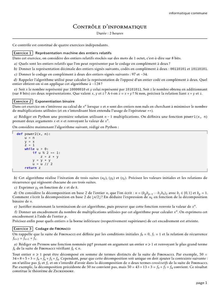 Contrôle d'informatique : exercices pratiques | PDF | Permutation ...