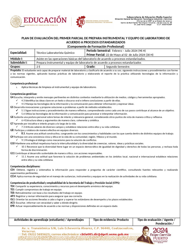 Plan3 CGCM Piel 2e-1 | PDF | Evaluación | Laboratorios