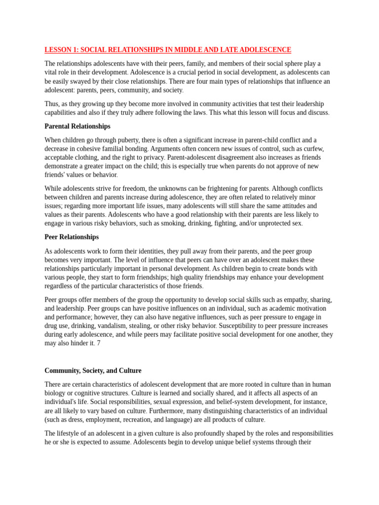 Adolescent Social Relationships Overview | PDF | Servant Leadership ...