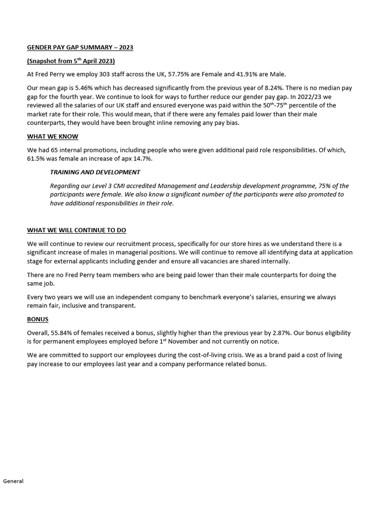 Gender Pay Gap Summary 2023 v3 | PDF