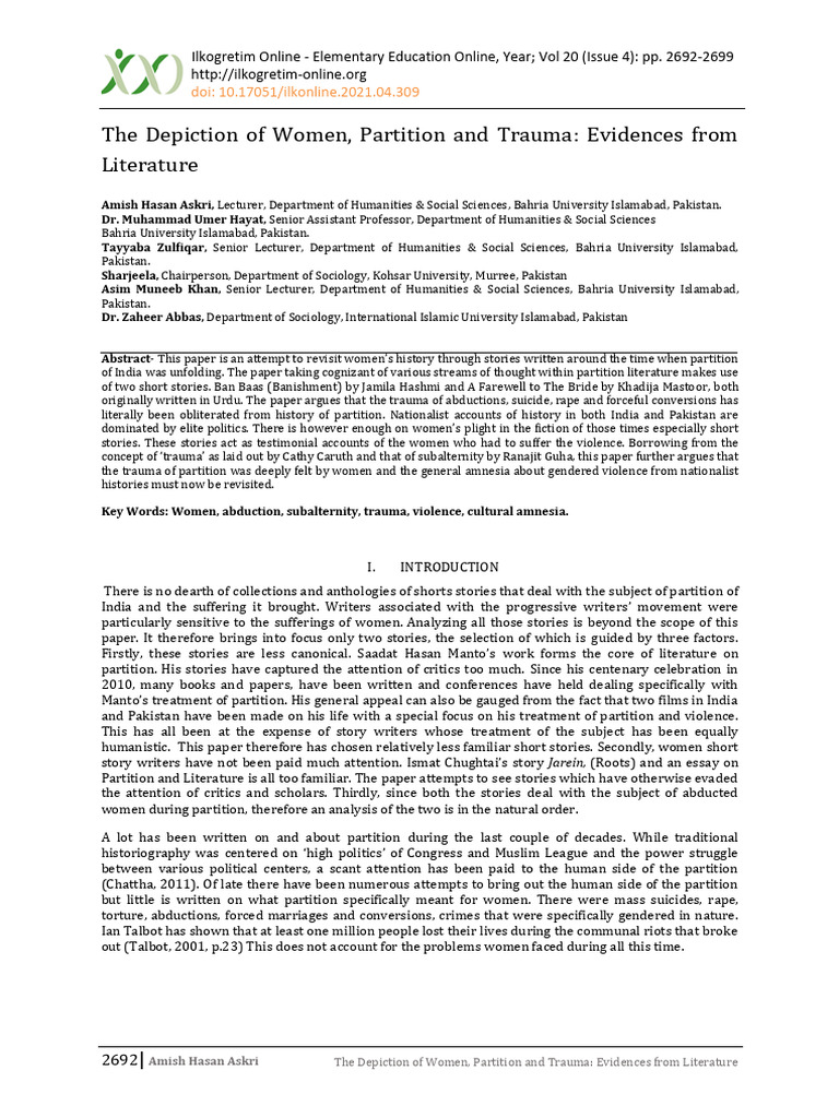 218-1621354154 | PDF | Psychological Trauma | Partition Of India