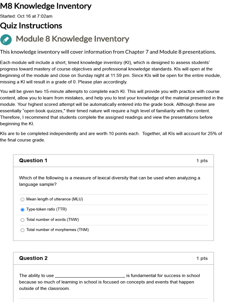 Module 8 Knowledge Inventory Quiz | PDF | Word | Phoneme