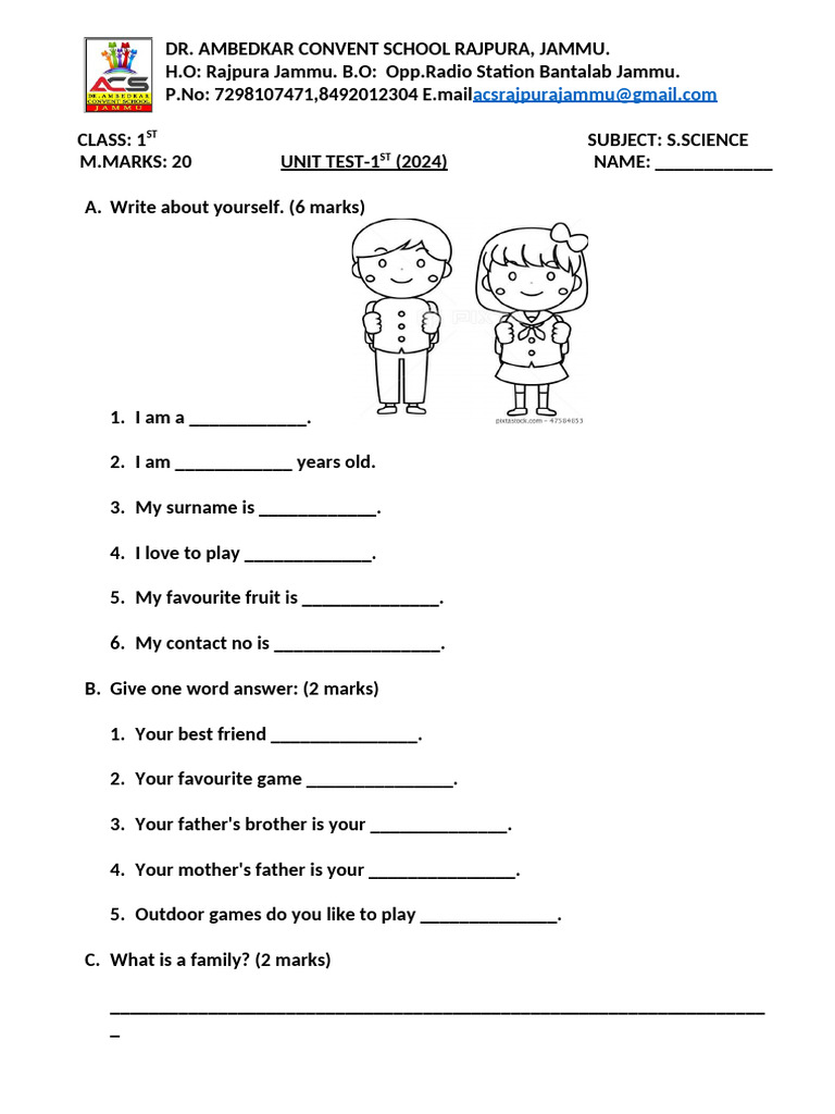 Class 1 S.Science Unit Test - Dr. Ambedkar School | PDF