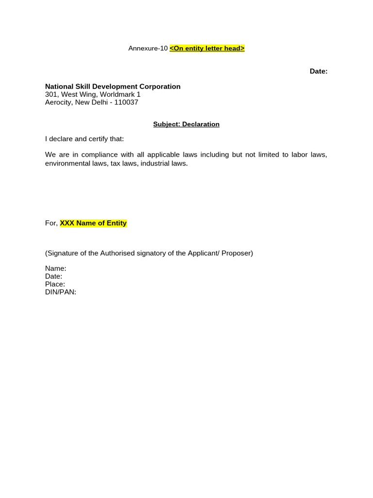 Annexure 10-Declaration - Laws | PDF