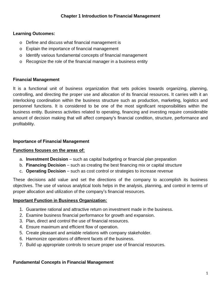 Chapter 1 Introduction To Financial Management | PDF | Capital ...