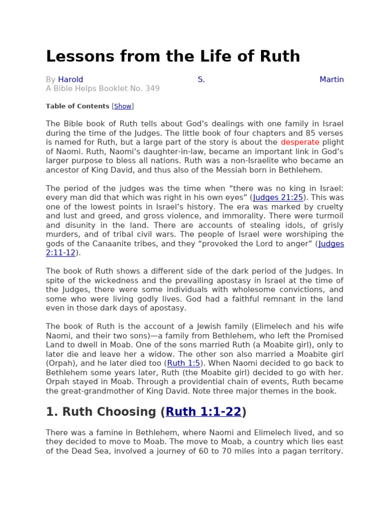 Life Lessons from Ruth's Journey | PDF | Ruth (Biblical Figure) | Book ...