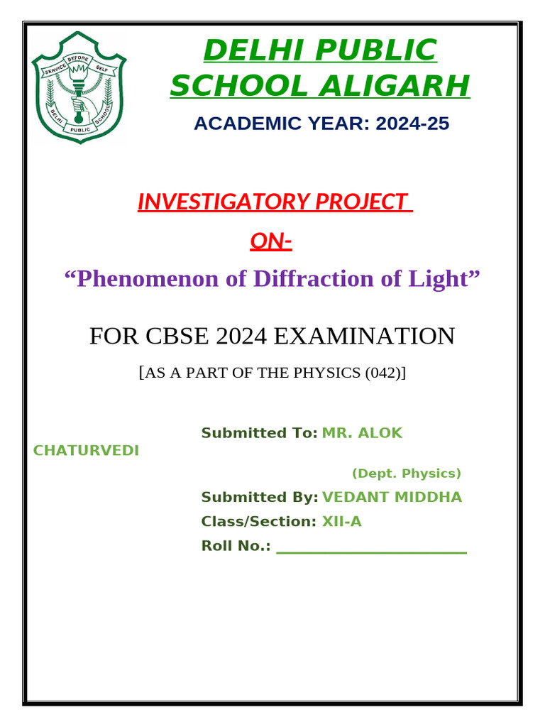 Physics Project | PDF | Diffraction | Wavelength