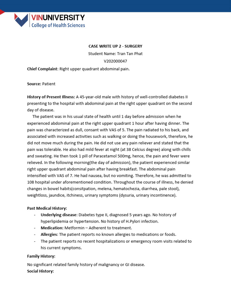 Acute Cholecystitis Case Study | PDF | Constipation | Nausea
