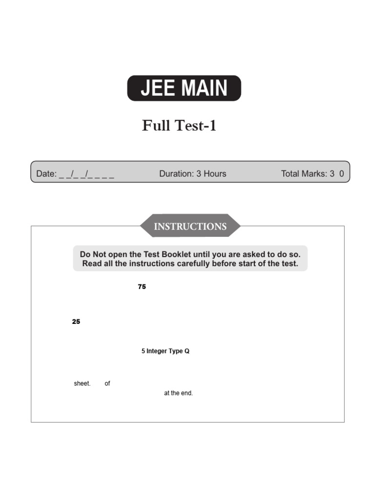 01 - JEE Main Full Test-01 - English | PDF | Physical Sciences | Chemistry