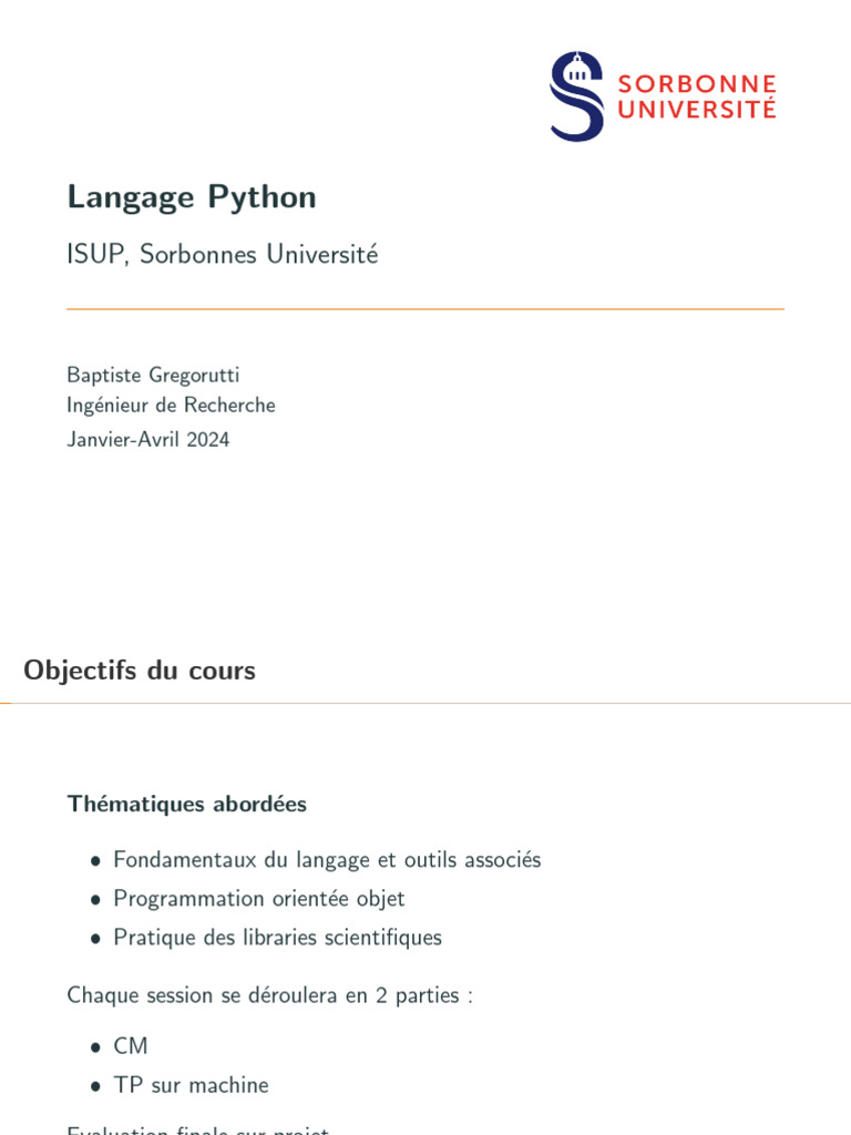 Introduction au langage Python et outils | PDF | Python (Langage de ...